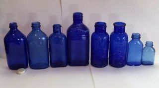 Vtg Cobalt Blue Bottles McKesson’s Poison Ribbed Milk Of Magnesia BROMO SELTZER 3