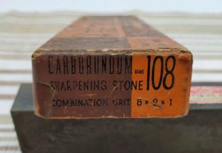 Vintage CARBORUNDUM Combination Sharpening Stone No.  108 8x2x1 w/Box 2