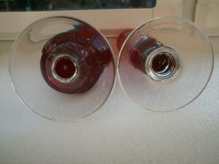 VINTAGE RETRO 2 X RUBY RED/CLEAR GLASS BUD VASES VGC 2