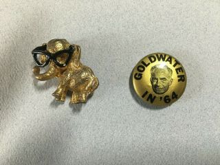 Vintage 1964 Republican Presidential Race Barry Goldwater Elephant Brooch & Pin