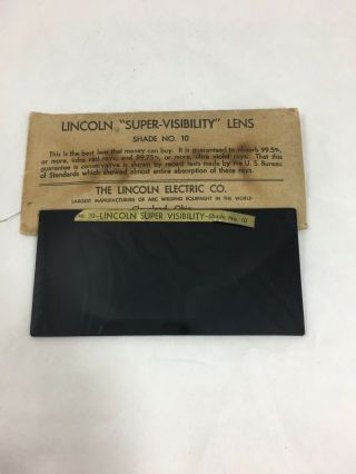 Vintage Lincoln Welding Helmet Lens Visibility 2 " X 4 - 1/8 " Shade No.  10 - 2