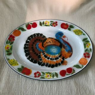 Vintage Enamelware Turkey Platter Serving Tray Thanksgiving Enamel 18 "