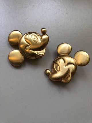 Vintage Signed Disney Large Mickey Mouse Gold Tone Clip On Earrings
