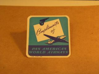 Compliments Of Pan American World Airways Airlines Label 9/14