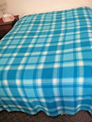 Vintage Norwellian Cuddledown Pure Wool Blanket In Vibrant Blues 225 X 195cm