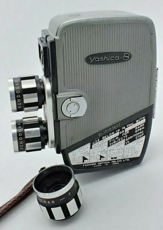 Vintage Yashica 8 8mm Movie Camera W/3 Rondonar Lenses