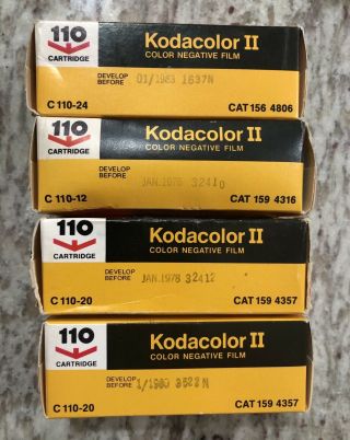 4 Vintage Kodak Kodacolor Ii 110 Color Negative Film Cartridges 12 20 (x2) 24