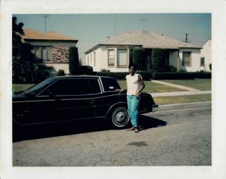 Pretty Woman Posed By Car Black African American Lady Vtg Polaroid Photo 302
