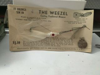 Vintage The Weezel Bait Co Casting Feathered Minnow Lure In Package