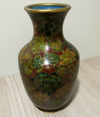 Vintage Chinese Cloisonne Enamel Flower On Copper/brass Vase H13cm