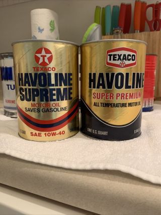 2 Vintage Texaco Havoline Motor Oil Quart Cardboard Cans Full -