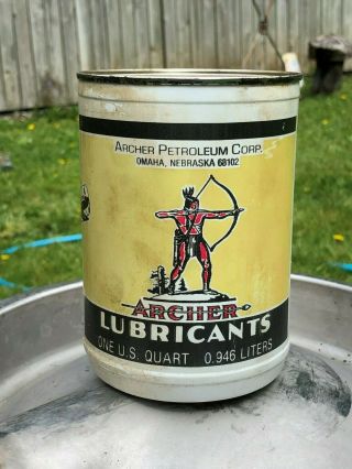 Vintage Archer Lubricants Indian Chief Aircraft Motor Oil Quart Can Plastic Full
