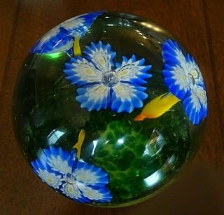 Vintage Murano Art Glass Flower Pot Paperweight Ice Pick Blue Millefiori Label