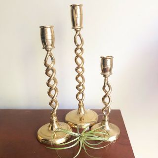 Vintage Gold Spiral Candle Stick Holder Set Eclectic Boho Style Decor