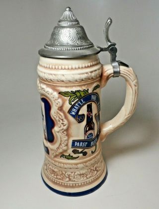 Vintage Glazed Ceramic Lidded Pabst Blue Ribbon Limited Edition Beer Stein Mug