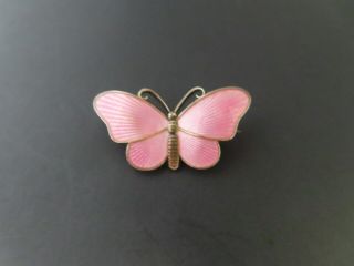 Vtg 925s Sterling Silver Pink Guilloche Butterfly Ivar T Holth Norway 1 3/5 "
