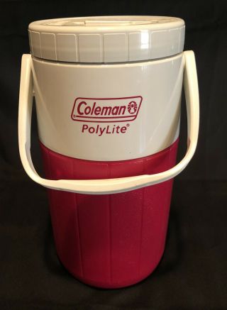 Vintage Coleman 5590 Poly Light 1/2 Half Gallon Water Cooler Jug Red And White