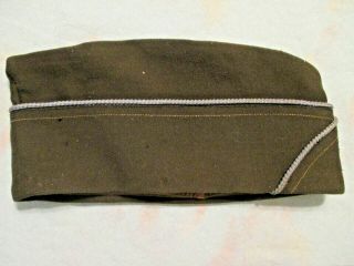 Vintage Military Garrison Cap.  Olive Drab With Silver Piping.