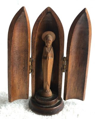 Vintage Italy Anri Virgin Mary Madonna Carved Wood Traveling Shrine