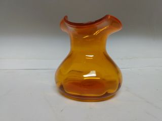 Vintage Blenko Orange Hand Blown Vase/ruffled Edges