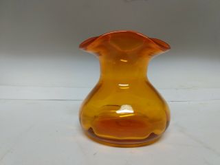 Vintage Blenko Orange Hand Blown Vase/Ruffled Edges 2