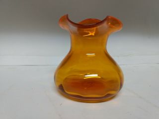 Vintage Blenko Orange Hand Blown Vase/Ruffled Edges 3
