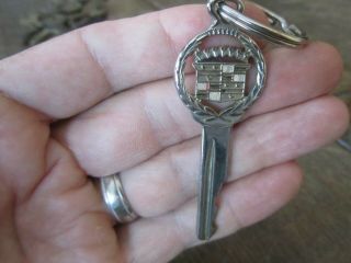 Vintage Cadillac Insignia Crest Metal Car Key & Ring Key Chain Cut Rare Style