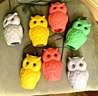 Vintage Blow Mold Pastel Owl String Lights Party Patio Lites Rv Camper