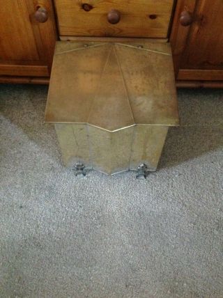 Vintage Art Deco Brass /metal Coal Box With A Sloping Lid & Its Liner