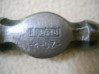 Vintage PLUMB 4 oz Ball Pein Peen Hammer Head / Machinist / Jeweler 2