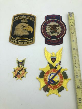 4 Rare Vintage Patches,  Nra,  Life Member Illinois Nra National Rifle Association