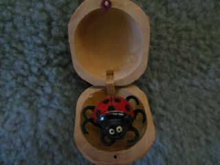 Vintage Lady Bug In A Wood Wooden Box Case Moving Novelty Play Toy Handpainted