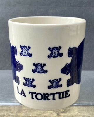 Taylor Ng 1979 La Tortue Turtle W/frogs Cobalt Blue Mug Cup Vintage Japan