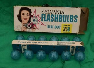 Vintage Sylvania Blue Dot Flashbulbs Press 25b Complete Box 12 Bulbs