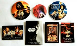 Vintage Star Wars Movie Promo Pin Set - I Ii Iii Iv Darth Vader Button Trilogy