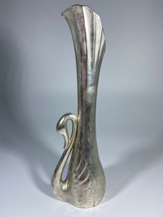 Delicate Small Pewter Swan Bud Vase Vintage 7” Tall Art Deco Style