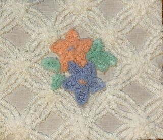 Vintage Floral Burst Plush Cotton Chenille Bedspread Fabric Piece 12 1/2 " X 26 "