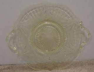 Vtg 11in Yellow Depression Glass Cake Plate With Handles Lovely