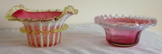 Vintage Vaseline Pearline Frilled Set Of Two Glass Sweetmeat Dishes