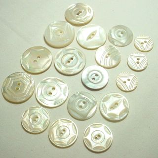 18 Vintage Carved Mother Of Pearl Buttons Small & Medium Up To 7/8 "