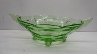 Vintage Art Deco Green Glass Pressed Fruit Bowl On Feet
