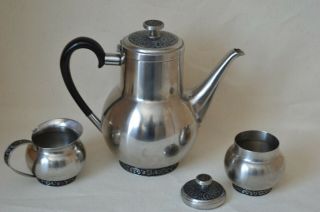 Vintage Oneida Custom Mediterranea Stainless Tea Pot / Coffee Cream Sugar Set