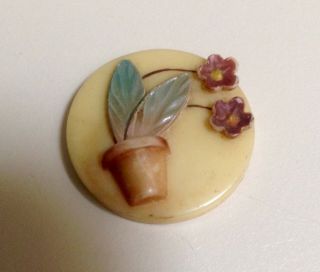 Vintage Weeber Or Weeber Style Flowers In Pot Realistic Flowers Button As Found