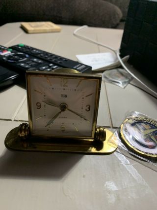 Vintage Made In Germany Elgin Brass Deco Desk Alarm Clock