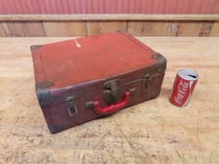 Antique Vintage Small Tin Metal Suitcase Box Movie Prop 16 " X 12 " Great Decor