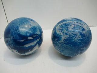 2 Vintage Blue White Duckpin Bowling Balls 5 Inches