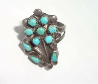 Vintage Navajo Petit Point Turquoise & Sterling Silver Ring Flower Design