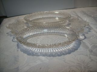 Vintage Pressed Glass Relish Dish W/ Leaf Handles
