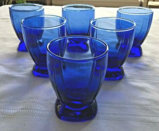 Anchor Hocking Berkeley Cobalt Blue Tumblers Glasses Set 6 Stunning Vintage