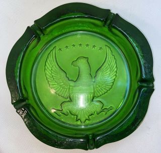 Vtg Blenko 1960 - 70’s Large Chunky American Eagle Patriotic Green Glass Ashtray